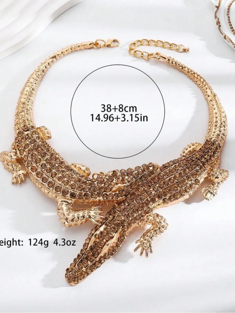 Statement Piece Sparked Gold Crocodile Crystal Necklace